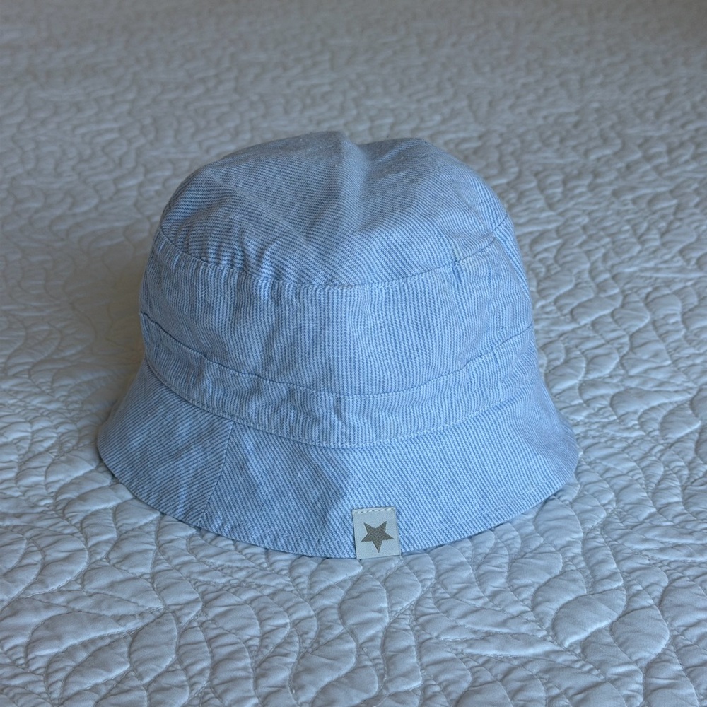 Light Blue Striped Cotton Bucket Hat